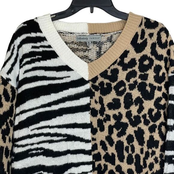 Absolutely Famous Multicolor Animal Print V-Neck Pullover Sweater Size XL NWT - Picture 3 of 9